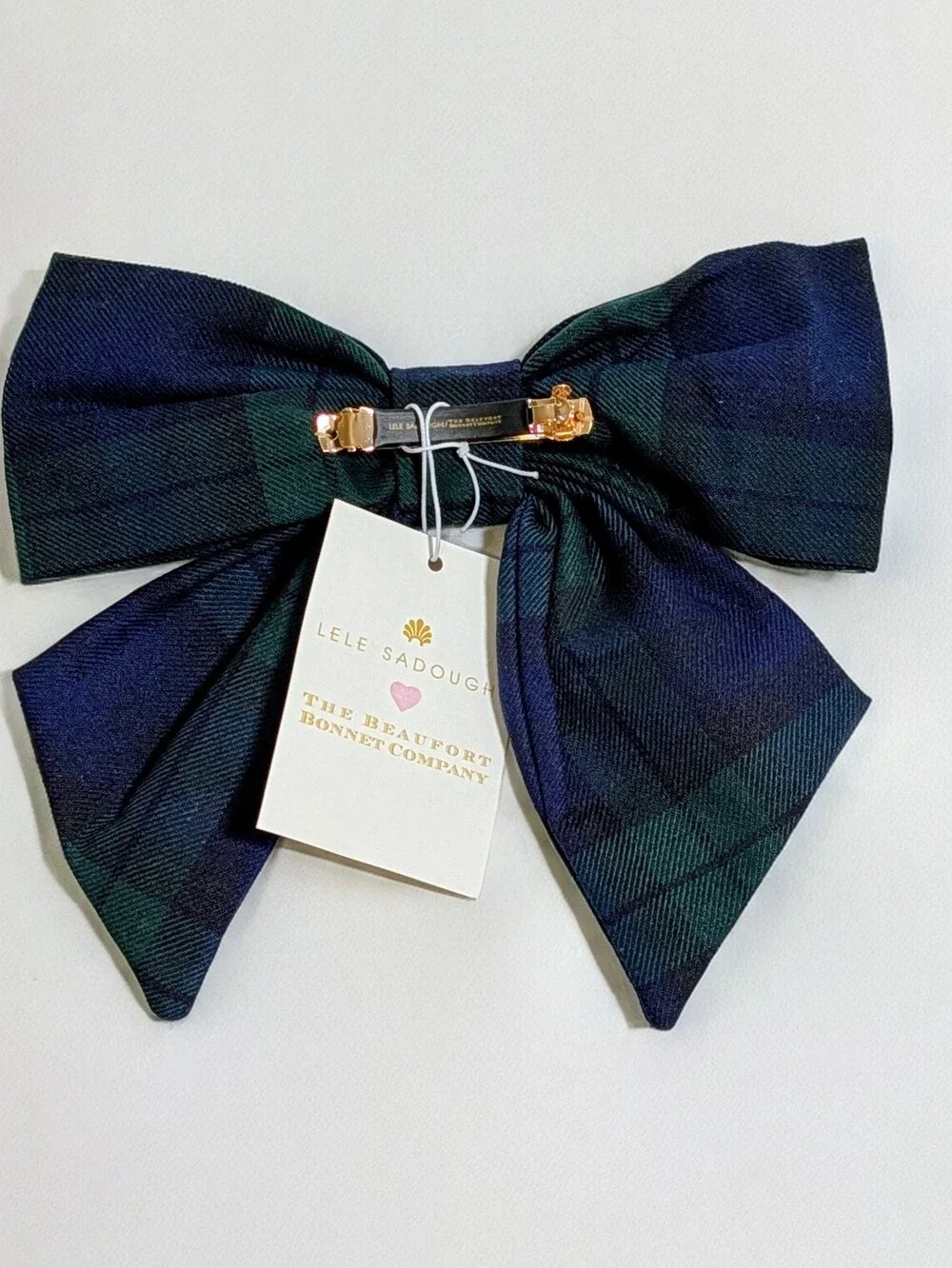 NWT TBBC x Lele Sadoughi Blackwatch Plaid Bow Hair Clip RARE HTF